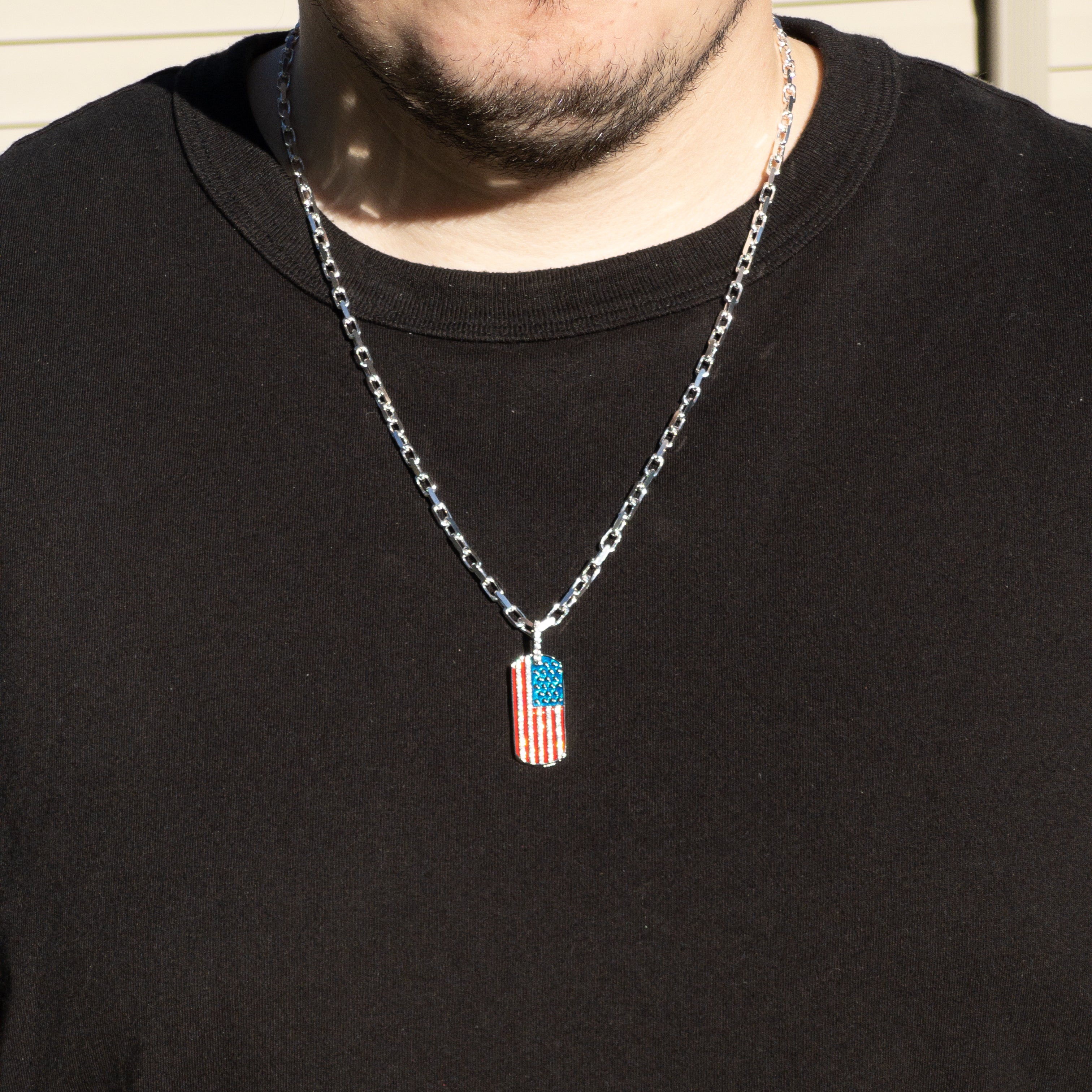 American Flag Pendant - 925 Sterling Silver