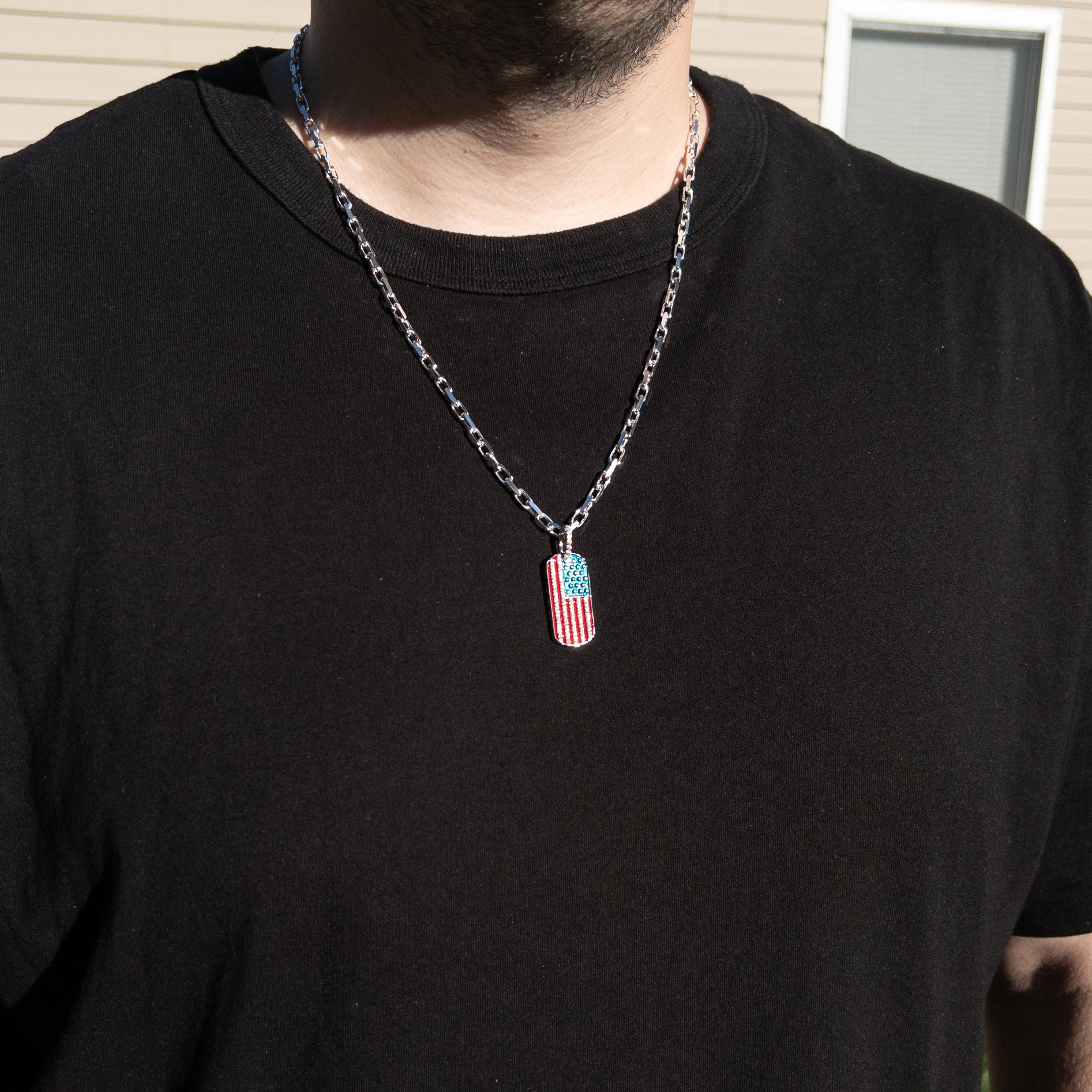 American Flag Pendant - 925 Sterling Silver