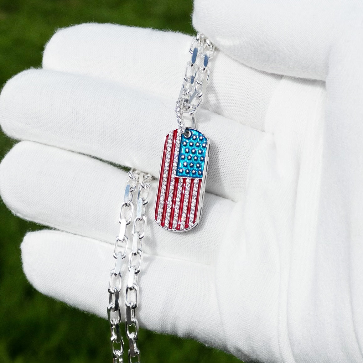 American Flag Pendant - 925 Sterling Silver