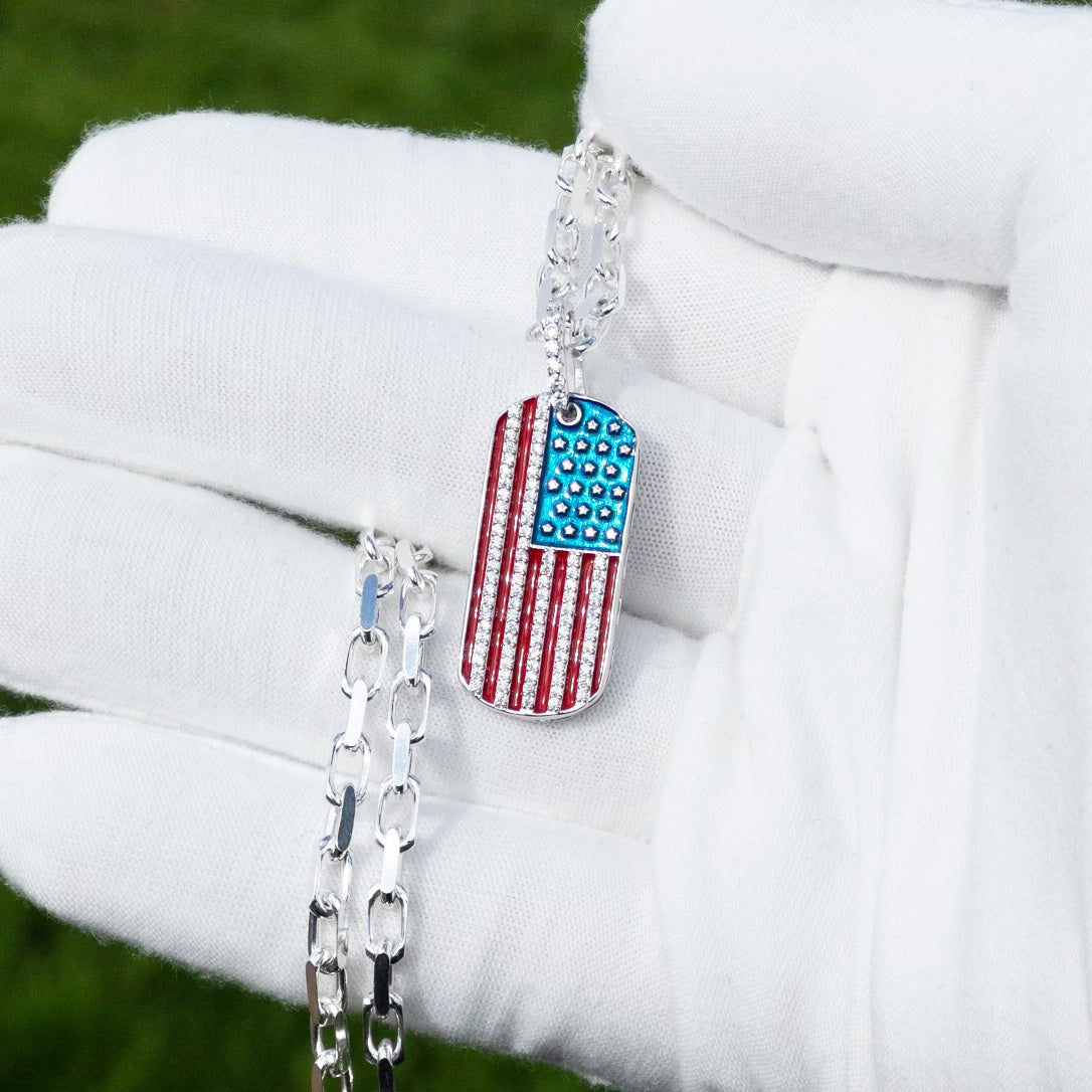 American Flag Pendant - 925 Sterling Silver