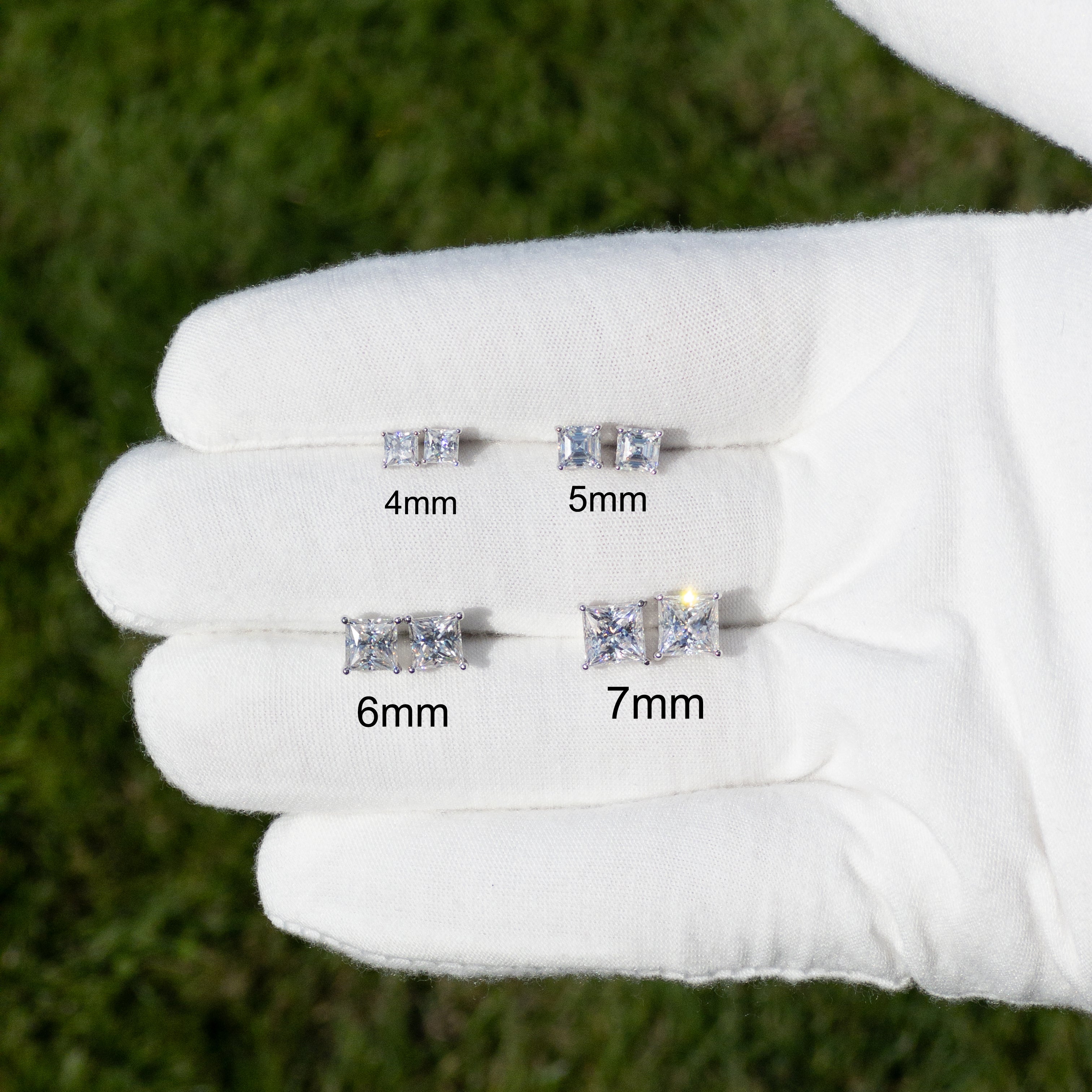 Square Moissanite Earrings - 925 Sterling Silver Square - Princess Cut