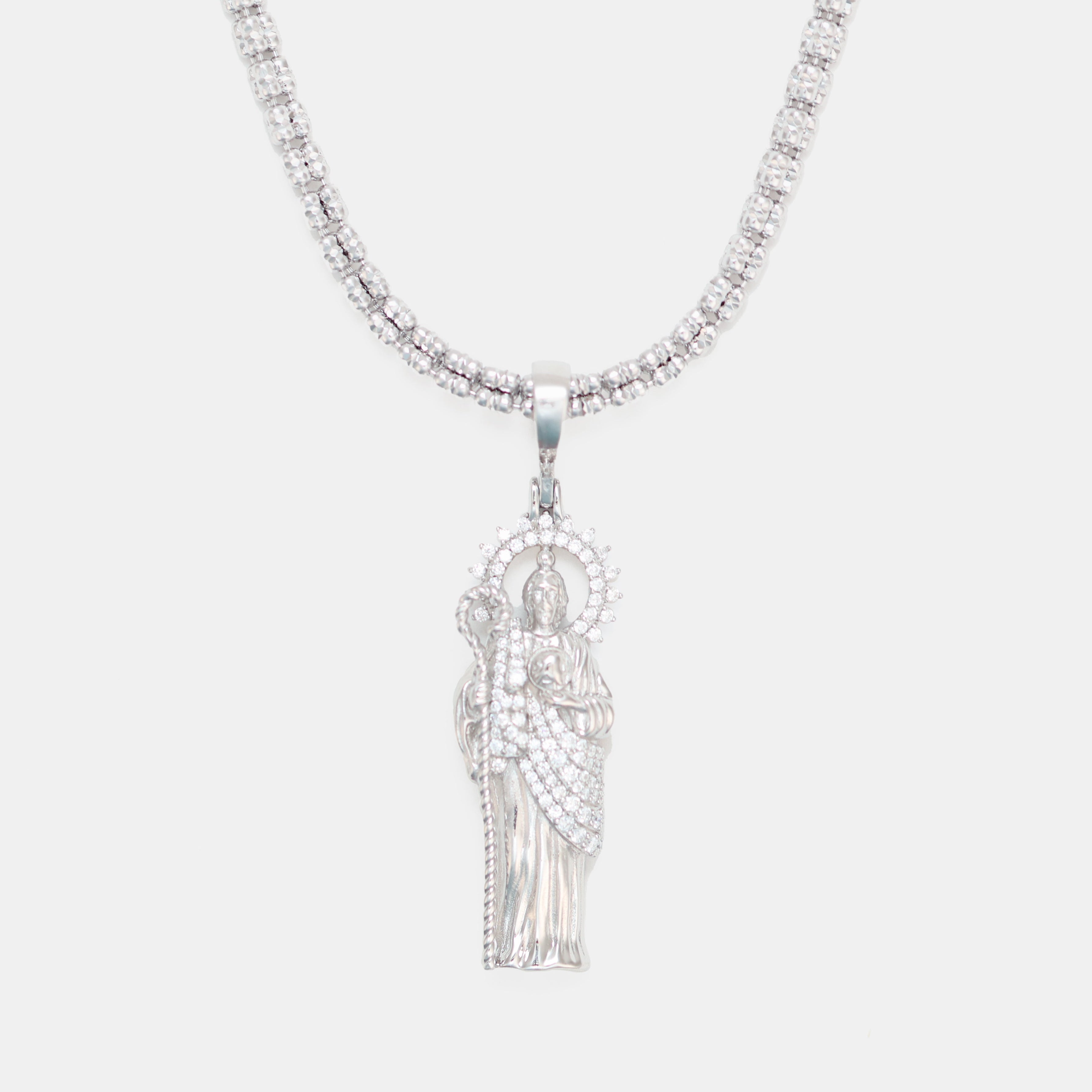 VAINONネックレスSolderStyleChainNecklace 0.77ctw VVS1 Moissanite Saint Jude Pendant - 925 Sterling Silver