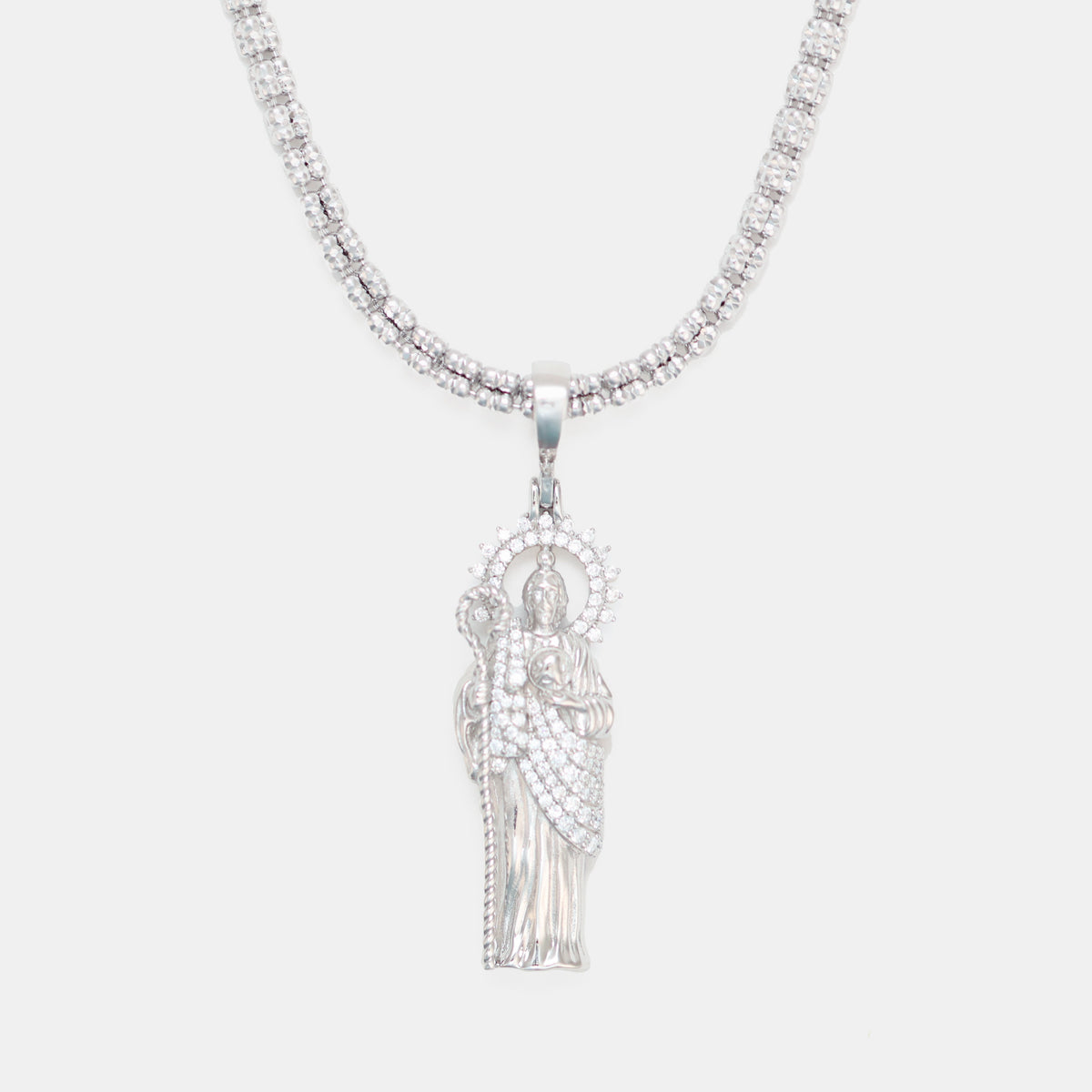 Ciondolo Uomo In Argento 925 Con Moissanite Bianca - San Giuda, Religioso 3.90 CT