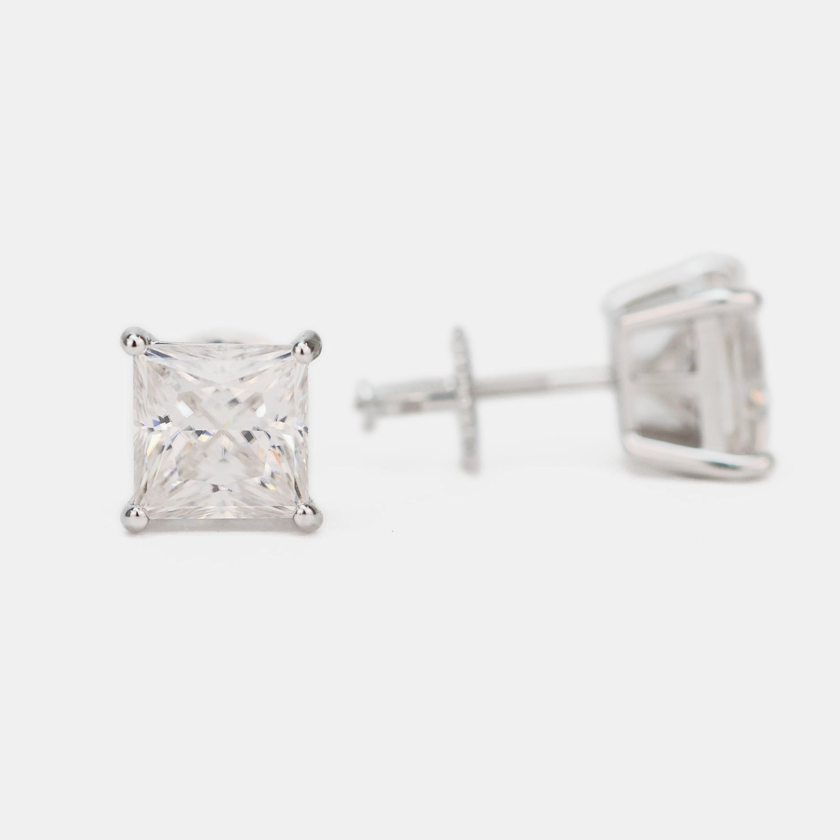 Square Moissanite Earrings - 925 Sterling Silver Square - Princess Cut