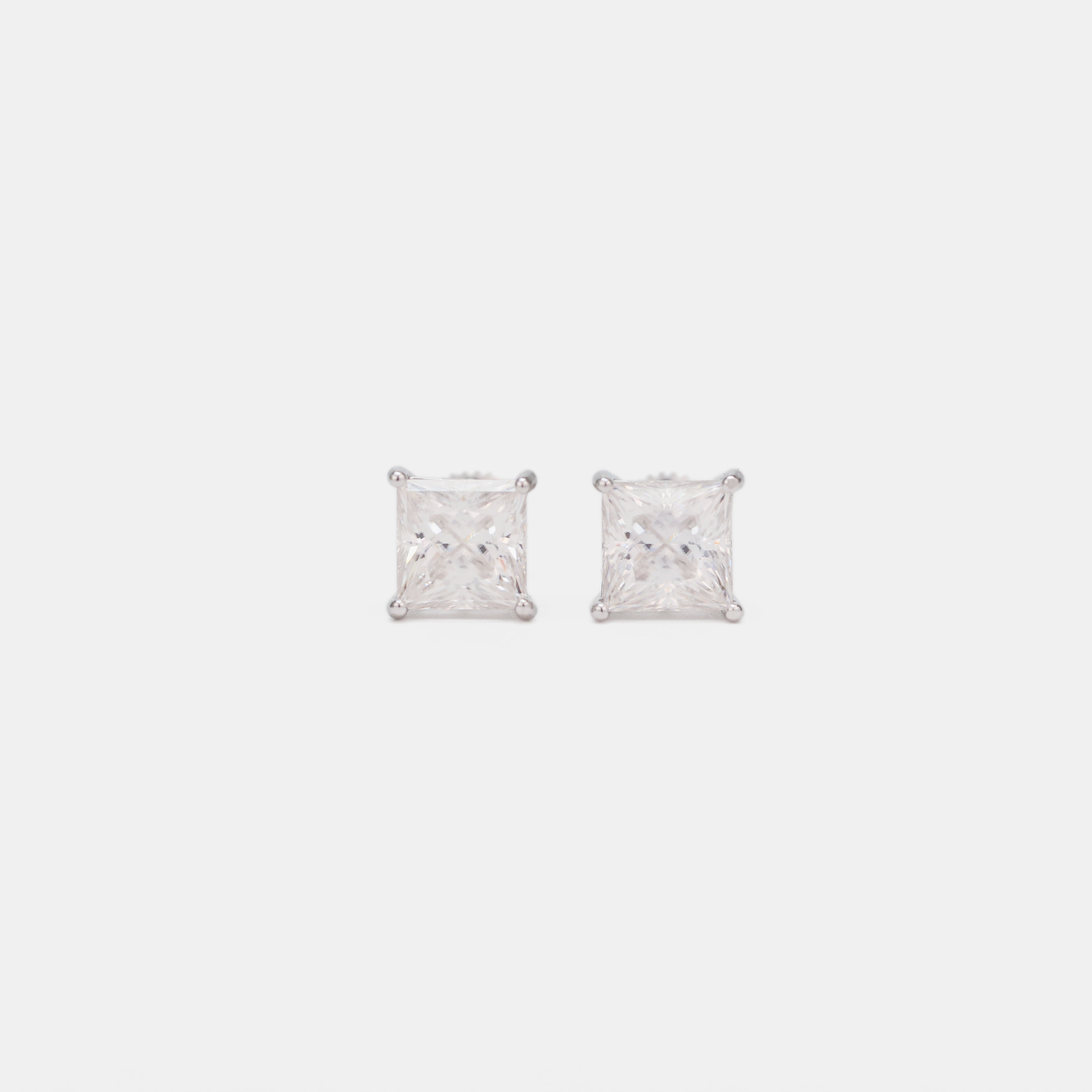 Square Moissanite Earrings - 925 Sterling Silver Square - Princess Cut