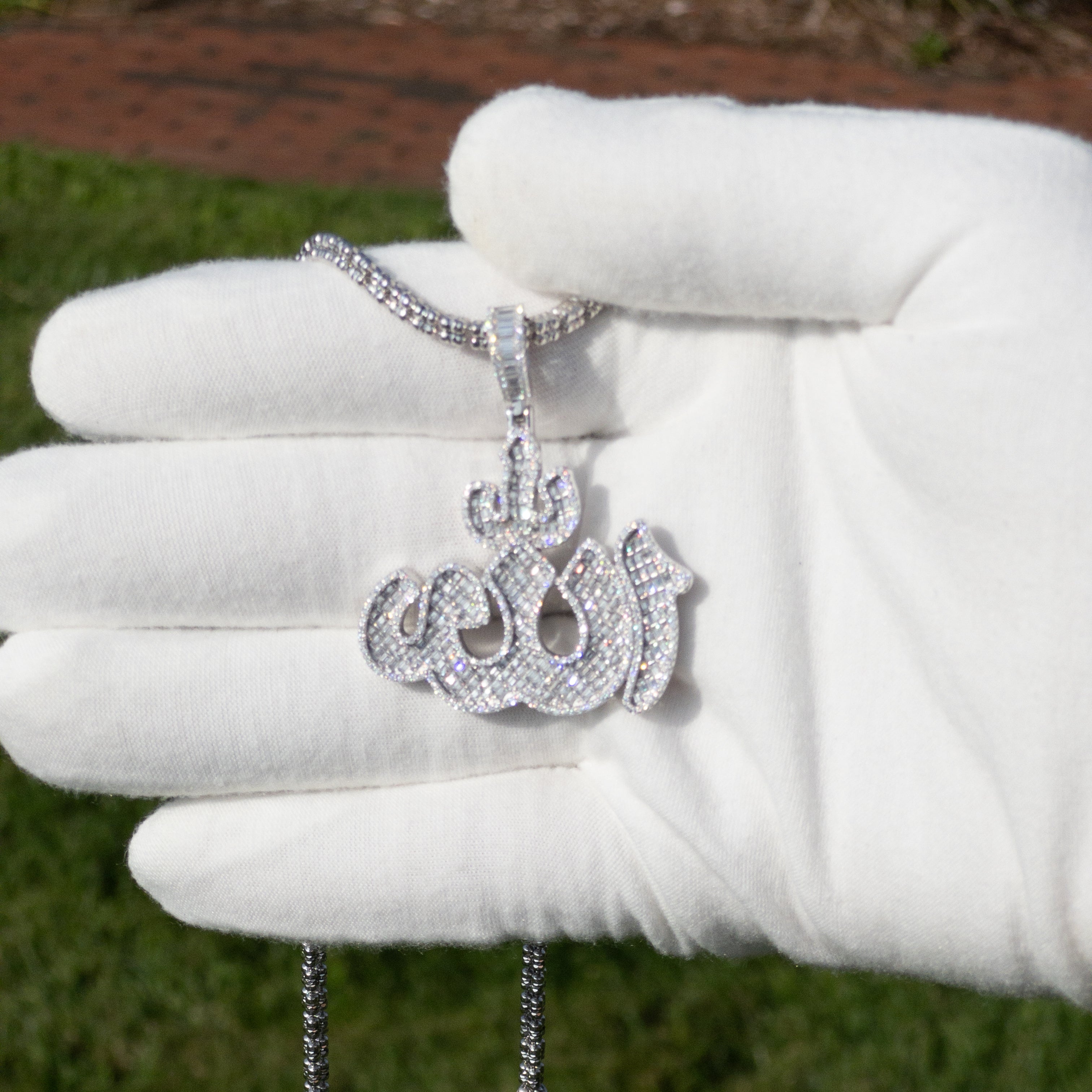 Ciondolo 'Allah' In Argento Sterling 925 Placcato Rodio Con Catena Curb 46 Cm - Tuscany Silver, Donna