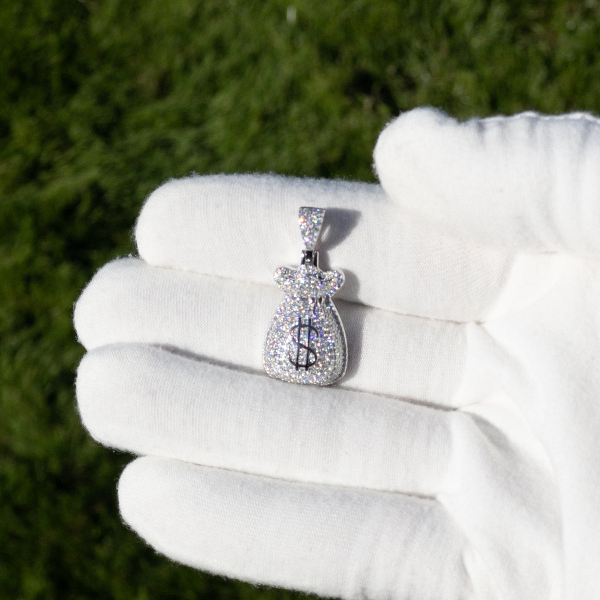 1.69ctw VVS1 Moissanite Money Bag Pendant - 925 Sterling Silver